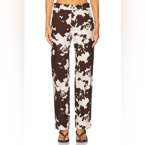 NWT MIAOU x Revolve| SZ M | Brown White Print High Rise Straight Leg Jeans Pants - Picture 3 of 11